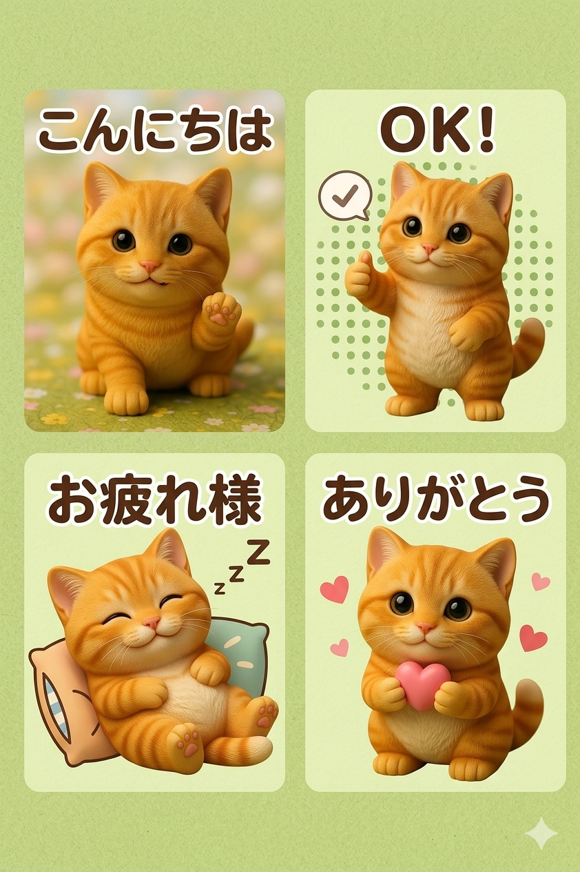 茶トラ猫のあいさつと感謝のイラスト